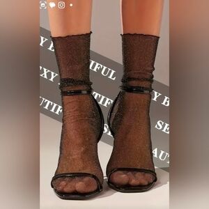 Elegant Black Shimmer Mesh Mid-Calf/Ankle Socks With Back Seam